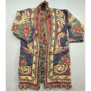 VTG Country Life Western Tapestry Cardigan Sz 2XL Pockets Floral Print Classic